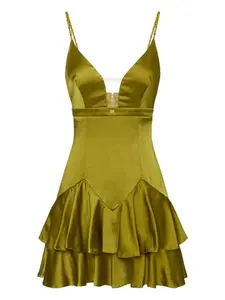 Мини-платье с воланами и цепочкой на бретелях Elisabetta Franchi, зеленый