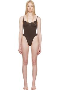 Коричневый бесшовный боди-стринги Sculpt SKIMS