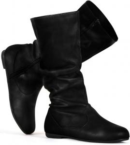 Женские сапоги katliu средней высоты с широким голенищем, на плоской подошве, на молнии, Black