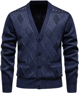 Мужской кардиган в стиле винтаж с пуговицами и V-образным вырезом