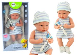 Кукла в сине-белой одежде, шапке, соске, нагруднике, одеяле Bemi