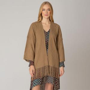Шарф-накидка-кардиган с бахромой, связанный крючком TRUEDAMES, серо-коричневый