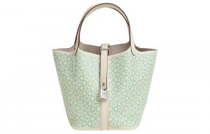 HERMES Сумка-корзинка Picotin Lock Calfskin, ведро, женская сумка 18 серый белый/зеленый/белый