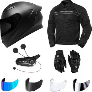 Комплект защитной экипировки для мотоциклистов GDM (стартовый набор Connect Pack) - шлем, куртка, перчатки, защитный щиток, Bluetooth-интерком., Matte Black