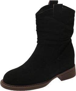 Женские ковбойские ботильоны IWIHMIV с низким массивным каблуком, вестерн, осенние ботинки, удобные повседневные короткие ботинки для широкой голени, Black