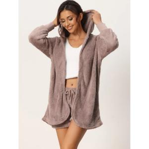 Женский комплект из пушистого флиса Cheibear, комплект из 3 предметов, пижама, мягкое пальто, куртка и укороченный топ с шортами, комплект для отдыха cheibear, розовый