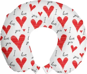 Подушка для шеи ABAKUHAUS Love Travel Pillow, с рукописным дизайном ко Дню святого Валентина, дорожный аксессуар из пеноматериала для самолета и автомобиля, 30 x 30 см, цвет: ярко-черный, белый Abakuhaus