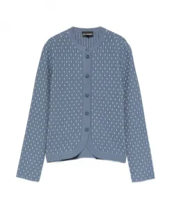 Синий ребристый вязаный свитер с застежкой на пуговицы. Emporio Armani, синий