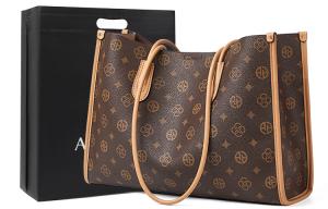 Сумка-шоппер из ПВХ, шоппер, сумка через плечо, подмышечная сумка, обычная женская модель AOKANG цвета кофе/экрю