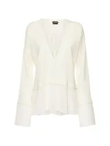 Блузка с V-образным вырезом и длинными рукавами Tom Ford, бежевый