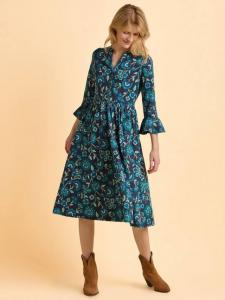 Платье миди с рукавами-фонариками и цветочным принтом Aspen Floral из хлопка с V-образным вырезом Brakeburn