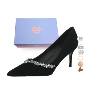 Xingdiman Тонкие каблуки на шпильке женские черные с черным фланелевым покрытием 7 см [подарочный набор], цвет Black Flannelette 7 Cm[Gift Box Set]