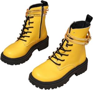 Женские ботинки - короткие шнурованные ботильоны с подошвой и боковой молнией | Ботинки для женщин | Ботильоны для женщин Generic, Yellow-D