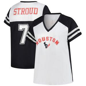 Женская блестящая футболка с v-вырезом cj stroud white houston texans plus size Fanatics