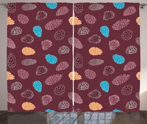 Штора ABAKUHAUS Сосновая шишка в деревенском стиле, ретро-лесной креатив, штора из тесьмы для спальни со сборками, петлями и крючками, 280 x 225 см, цвет: светло-оранжевый, с сухоцветом, каштаново-коричневый Abakuhaus