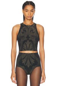 Укороченный жаккардовый топ с эффектом металлик из коллаборации с Etro Wolford, цвет Black & Gold