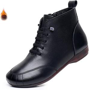 Женские ботинки из натуральной кожи на шнуровке с мягкой подошвой, ручной работы, легкие, удобные, без застежки, с нескользящей подошвой, для вождения, офиса, делового стиля и боевые сапоги FAGLKAK, Black-[Plus]