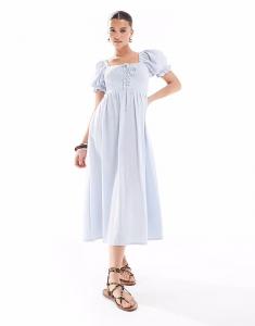 Платье миди New Look с завязками спереди и сборками синего цвета