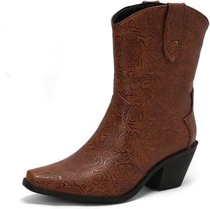 Женские ковбойские сапоги в стиле вестерн, элегантные ботильоны QSPGONA, Brown