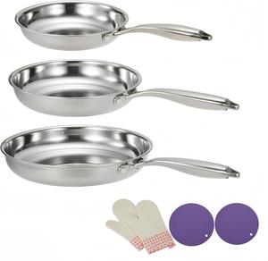 Набор сковородок SanheKit из нержавеющей стали 20, 25 и 30 см, серебристый