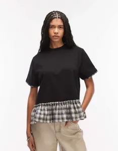 Черный двухслойный топ с баской и контрастным краем в мелкую клетку ASOS DESIGN