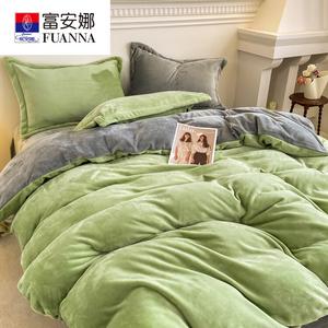 FUANNA Комплект постельного белья 4 предмета, простыня 180x200 см, пододеяльник 220x240 см, ткань: ранфорс, цвет: зеленый-светло-серый