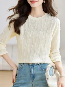 Женский топ с круглым вырезом из фактурного материала Doux Belle, цвет Beige