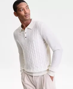 Мужская рубашка-поло из 100% кашемира, классического кроя Club Room, белый