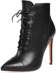 Женские ботильоны SAMMITOP с зауженным носком и шнуровкой, короткие ботинки с анималистичным принтом, Mattblack