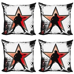 ABAKUHAUS Набор чехлов на подушки для рок-музыки (4 предмета), Guitar Player Star, современная двусторонняя цифровая печать, 40 см x 40 см, Черный Красный Персик