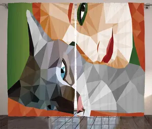 Штора ABAKUHAUS Animal Rustic, геометрическая мозаика с котятами, присборенная штора для спальни с петлями и крючками, 280 x 245 см, разноцветная