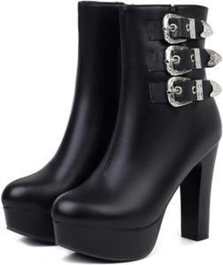 Женские ботильоны Alyaafifa на шнуровке с массивным каблуком, платформой и закрытым носком, из матовой кожи, с заклепками, высокие короткие ботинки, сексуальные винтажные туфли, Black - C