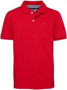 Рубашка-поло Tommy Hilfiger для мальчиков с коротким рукавом из высококачественного пике, застежка на пуговицы, мягкая и удобная, Regal Red Stretch