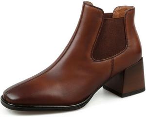 Женские ботинки TinaCus Chelsea с квадратным носком, низким устойчивым каблуком, выполненные вручную из натуральной кожи, Brown