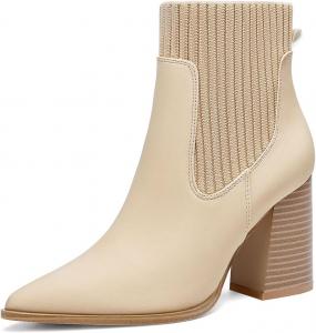 Женские ботильоны Coutgo на щиколотку, носок сапога, заостренный носок, грубый высокий каблук, вязаные челси, зимние ботильоны для платья, Apricot