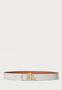 Ремень Lauren Ralph Lauren LOGO REVERSIBLE PEBBLED LEATHER BELT, Soft White/Classic Caramel/White