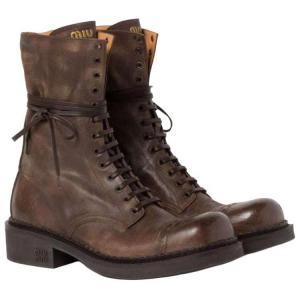 FW24 Коллекция Нового Года Ботильоны 3.5 см Женские Коричневые MIU MIU