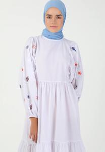 Платье макси CREW NECK MODEST BENIN Modanisa, кремовый