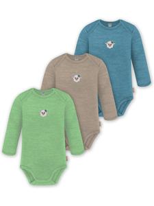 Normani Outdoor Sports Комплект из 3 детских боди с длинными рукавами из мериносовой шерсти, цвет Окленд, синий/бежевый/зеленый