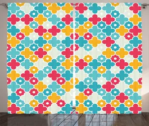 Штора ABAKUHAUS Boho Rustic, детская тема, разноцветный лепесток, универсальная тесьма для гостиной, с петлями и крючками, 280 x 175 см, цвет: красный, бирюзовый, желтый Abakuhaus