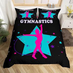 Erosebridal Комплект постельного белья Gymnastics Lovers с блестками, розовый реверсивный, для девочек, Black Pink Blue