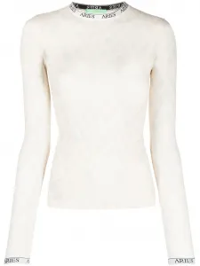 Топ из тюля с длинными рукавами и монограммой Aries, нейтральный