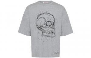 Футболка с принтом черепа Alexander McQueen, серо-белый