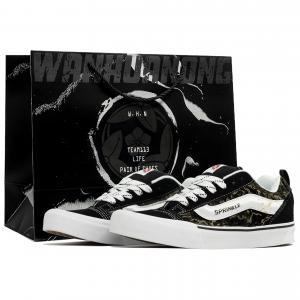 Vans Knu Skool Wan Hua Nong, Позолоченная сумка для покупок, износостойкие низкие кеды для скейтбординга, мужские, черный с белым