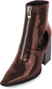 Женские ботильоны FSJ с острым носком, передней молнией, массивным каблуком, из блестящей кожи с вырезами, ручная работа, удобные, для зимы и осени, короткие сапожки, размер 4-15 US, Brown