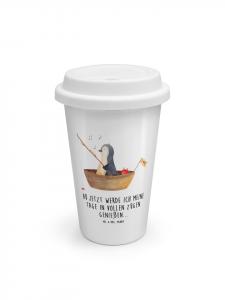 Mr. & Mrs. Panda Термокружка с изображением белого пингвина на рыбацкой лодке и надписью