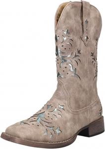 Женские ботинки ROPER Kennedy с перламутровыми вставками, квадратный носок, на молнии, повседневные, средний голень, низкий каблук 1-2" - коричневый, серый