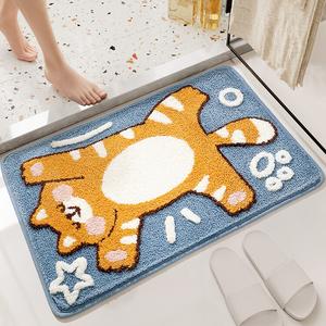 Dajiang Ковер 50x80 см для ванной, впитывающий, быстросохнущий, с дизайном оранжевого кота, мягкий флис