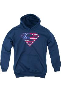 Толстовка с капюшоном Superman с американским щитом для детей Gildan, темно-синий
