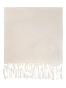 Шарф с вышитым логотипом и бахромой MAX MARA, нейтральный